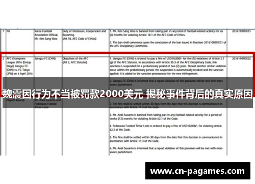 魏震因行为不当被罚款2000美元 揭秘事件背后的真实原因